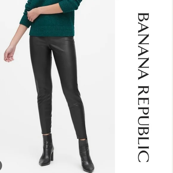 🆕️ Banana Republic Petite Devon Legging Fit Vegan Leather Pants in Black - Picture 1 of 11